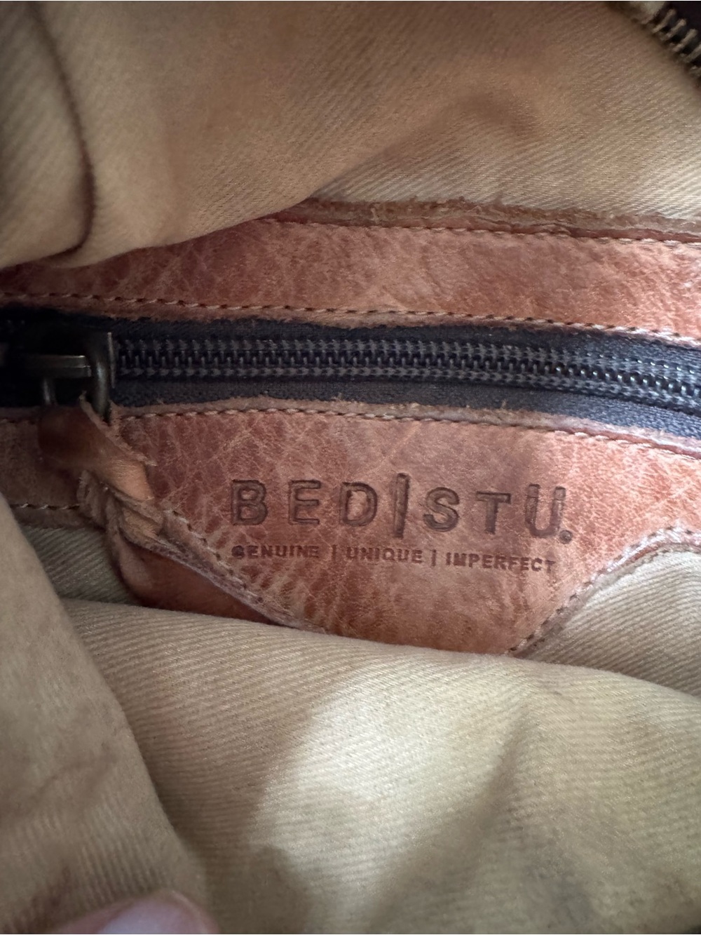 Bed Stu Cognac Leather Crossbody Sling with Cream Strap - Picture 3 of 4